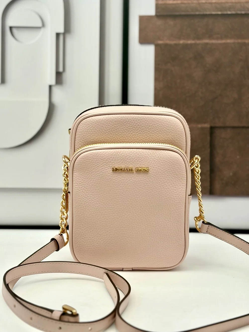 Michael Kors Jet Set Medium Leather Crossbody Bag Powder Blush